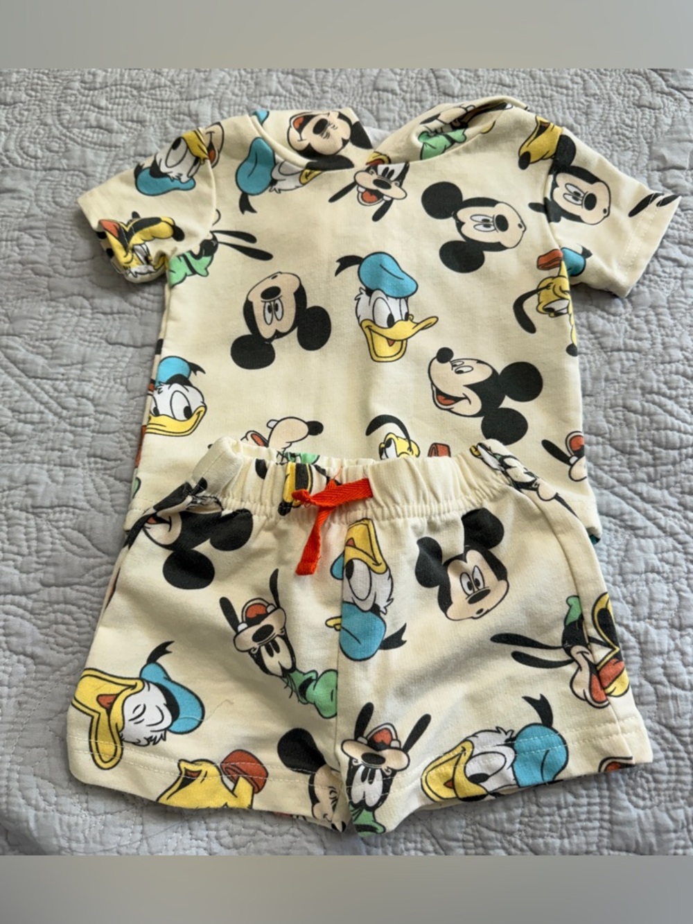 Disney Baby Cream Mickey Print Short Set with Multicolor Accents